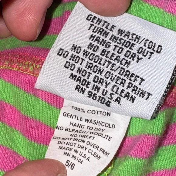 Vintage Miss Tee-V-Us Ruffle Pants Girls 5/6 Pink Green Stripe Polka Dot - Picture 4 of 4